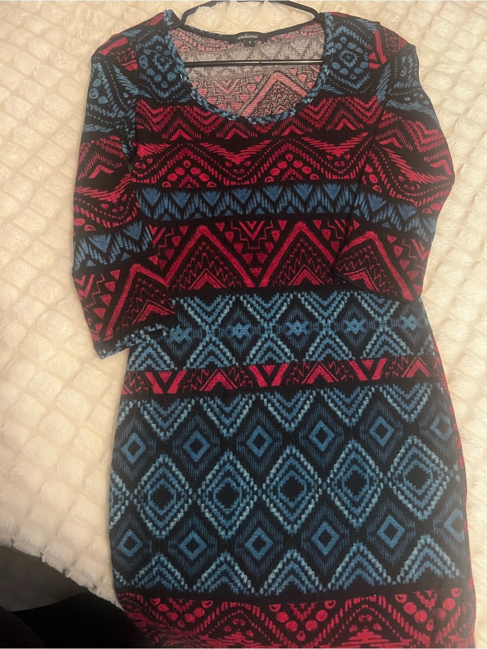 Ambiance Red & Blue Aztec Scoop-Neck Bodycon Mini Dress - Picture 3 of 3